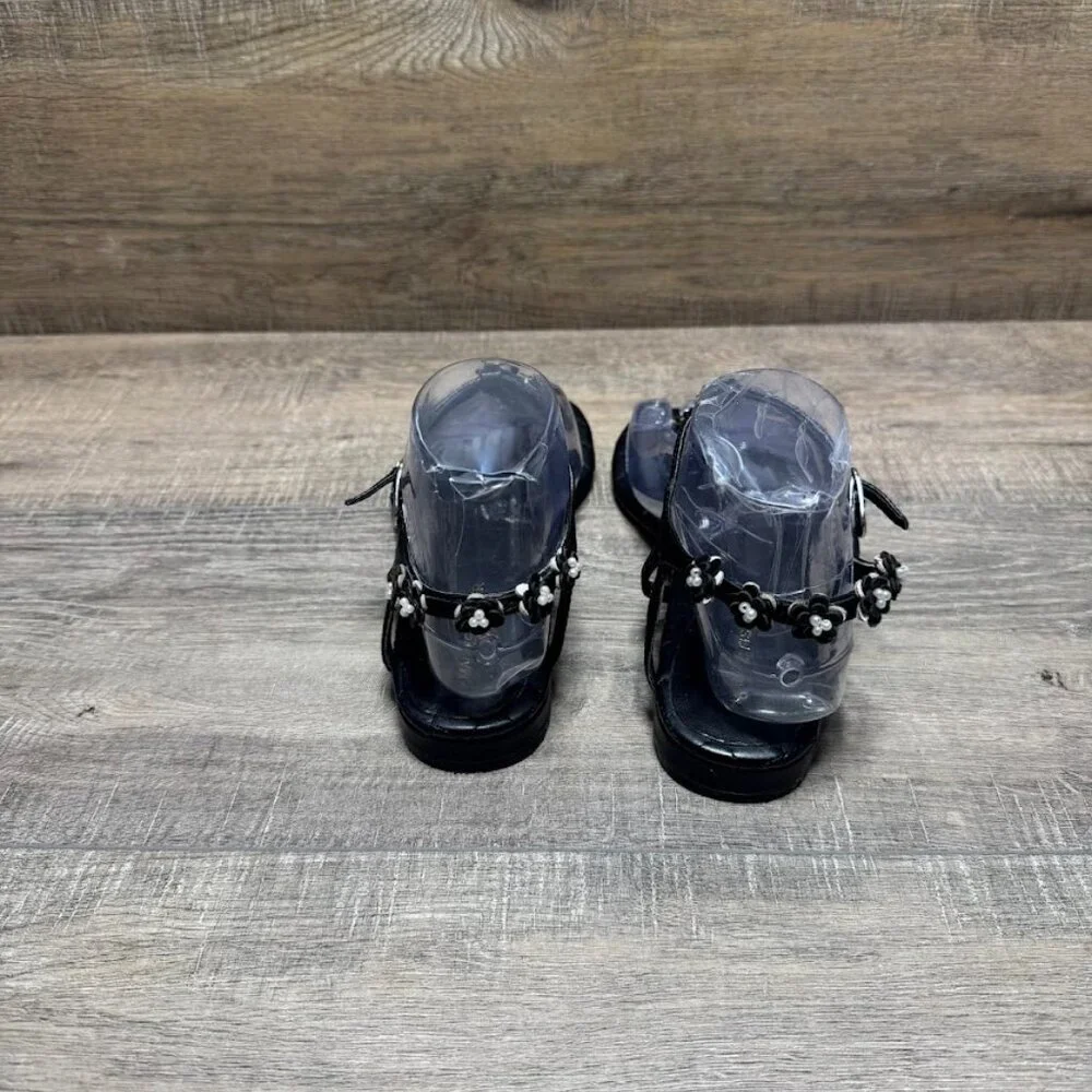 Marc Fisher Black Leather T Strap Embellished Sandal Women's Size 7.5